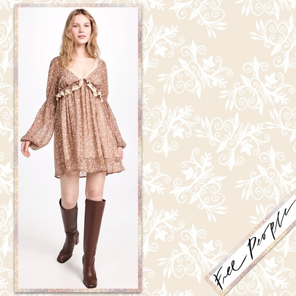 Free People Pennie Floral Mini Dress in Ivory (Cream, Brown, Tan) - Picture 6 of 14